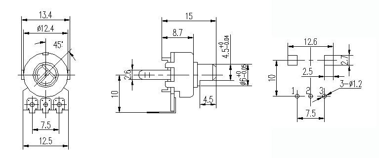 Резистор переменный WH12113 (с углеродистым резистивным элементом, 12 мм)