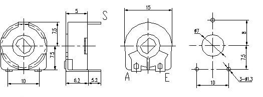 Подстроечный резистор PT 15 (горизонтальный потенциометр, 15 мм, 100 Ом)