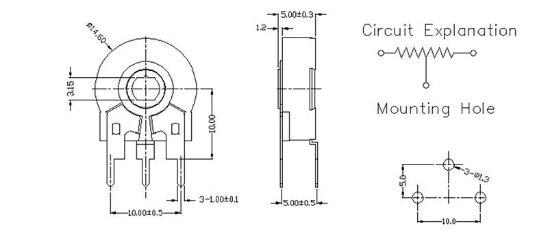 Подстроечный резистор PT 15-2 (вертикальный потенциометр, 15 мм, 100 Ом)