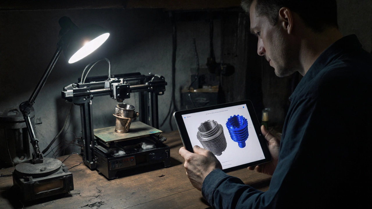Техник сканирует сломанную деталь и печатает её замену на 3D-принтере.