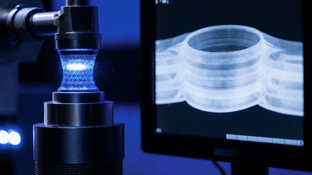 Ультразвуковой и рентгеновский контроль выявляют внутренние дефекты в металлической детали.