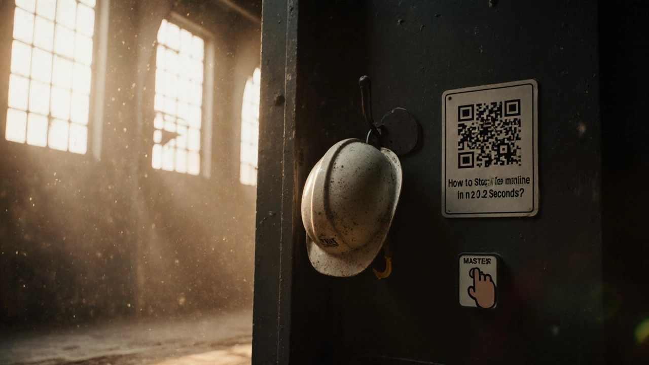 На входе в цех — каска и QR-код с видео о быстрой остановке станка.