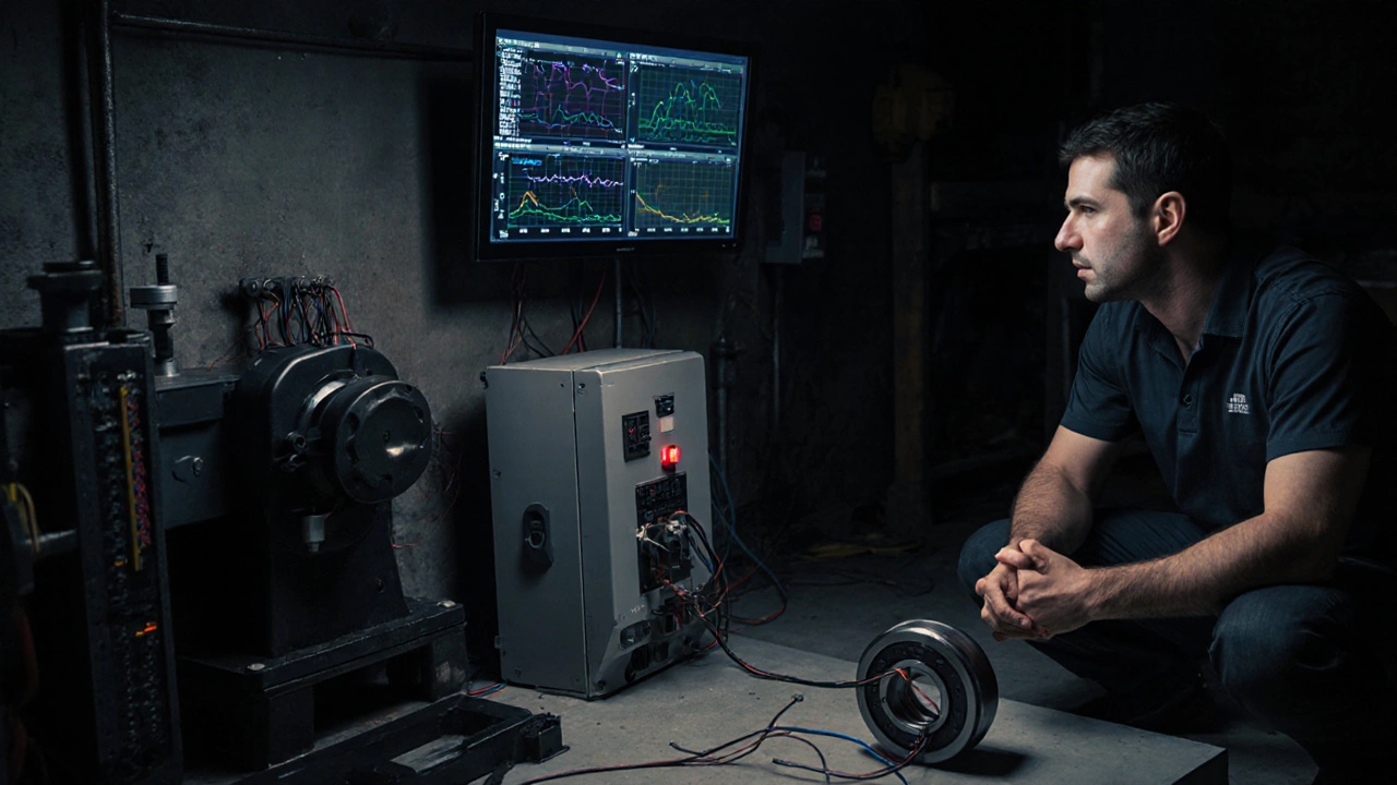 Техник наблюдает за датчиками и индикатором на панели управления в цеху.