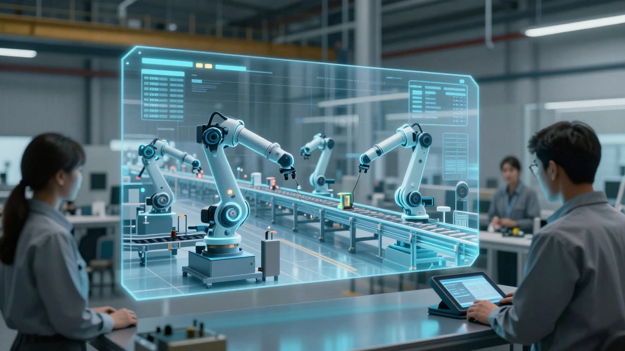 Прозрачная виртуальная копия производственной линии над реальным цехом.