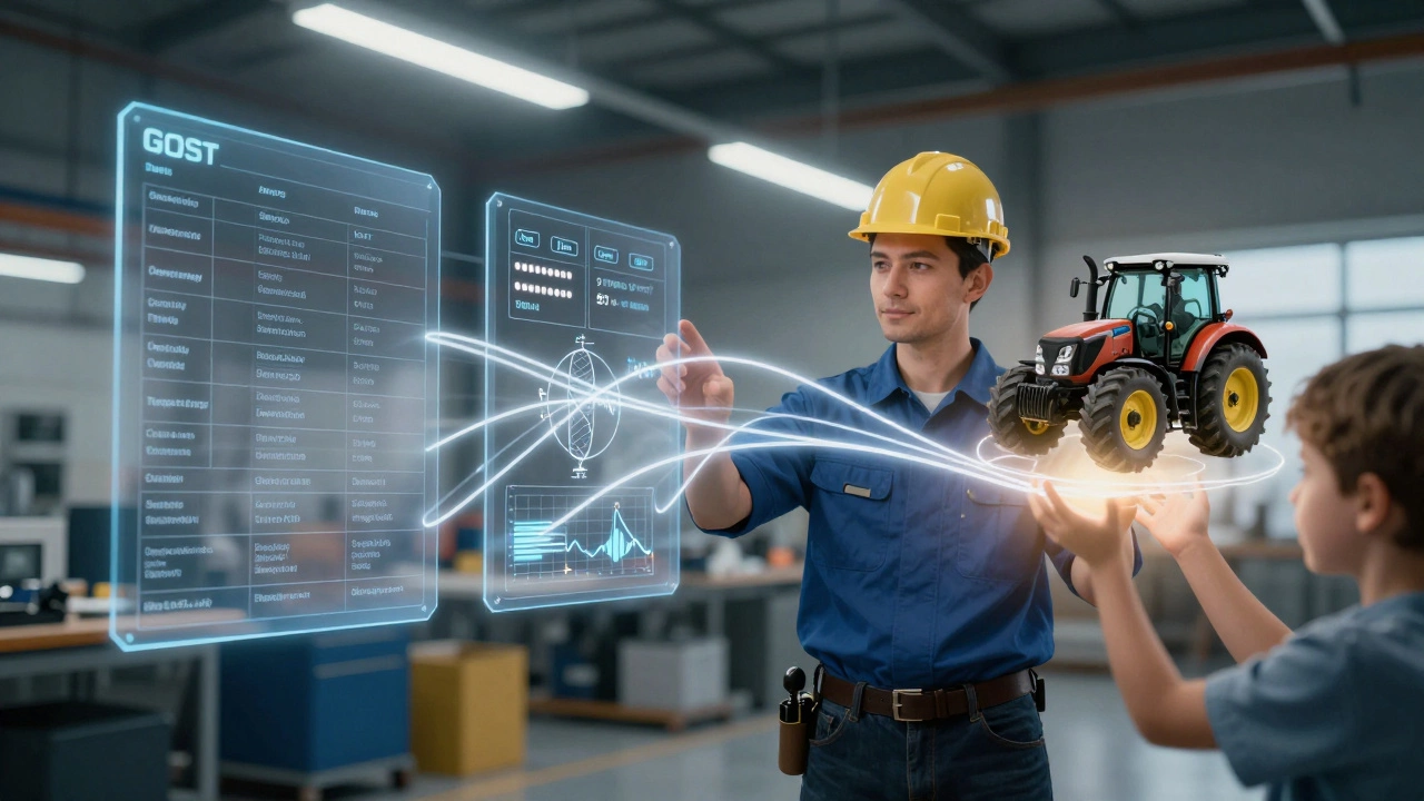 Инженер соединяет стандарты, данные и доверие пользователей в символической схеме качества в машиностроении.