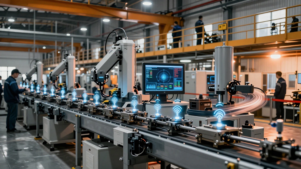 Сеть промышленных датчиков и автоматизированных линий на заводе в Челябинске.