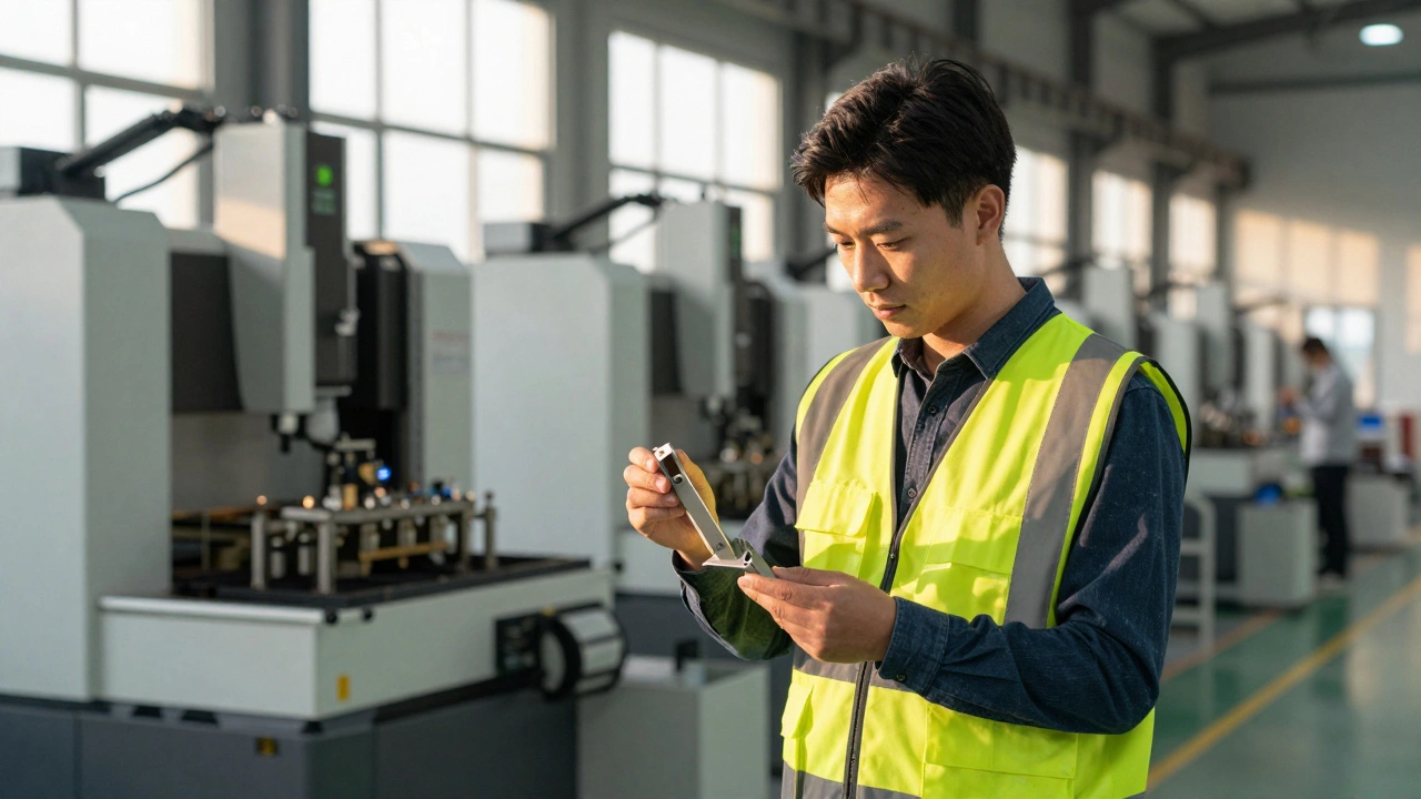 Специалист контролирует качество продукции в современном цеху.