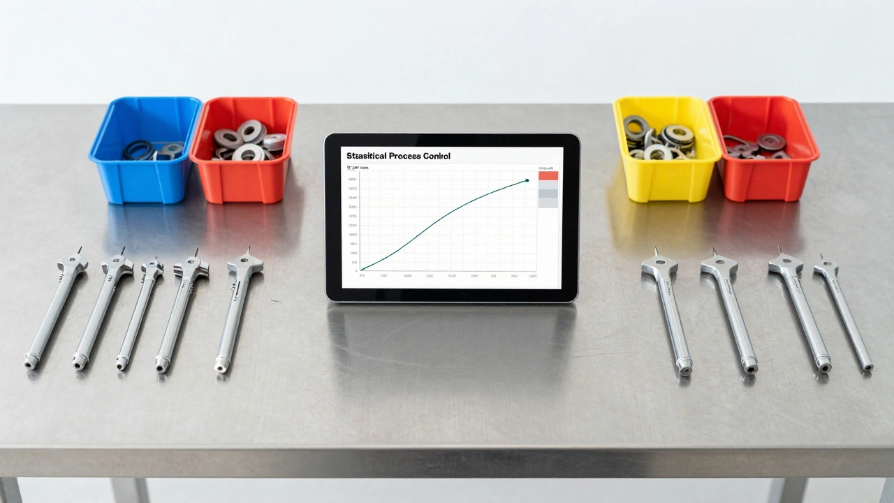 Цифровой график контроля качества и инструменты на организованном рабочем месте