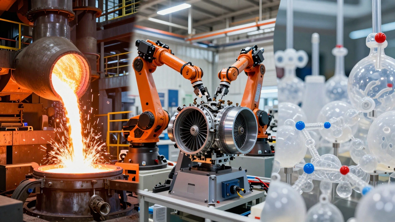 Процесс превращения стали в авиационный двигатель и полимеры