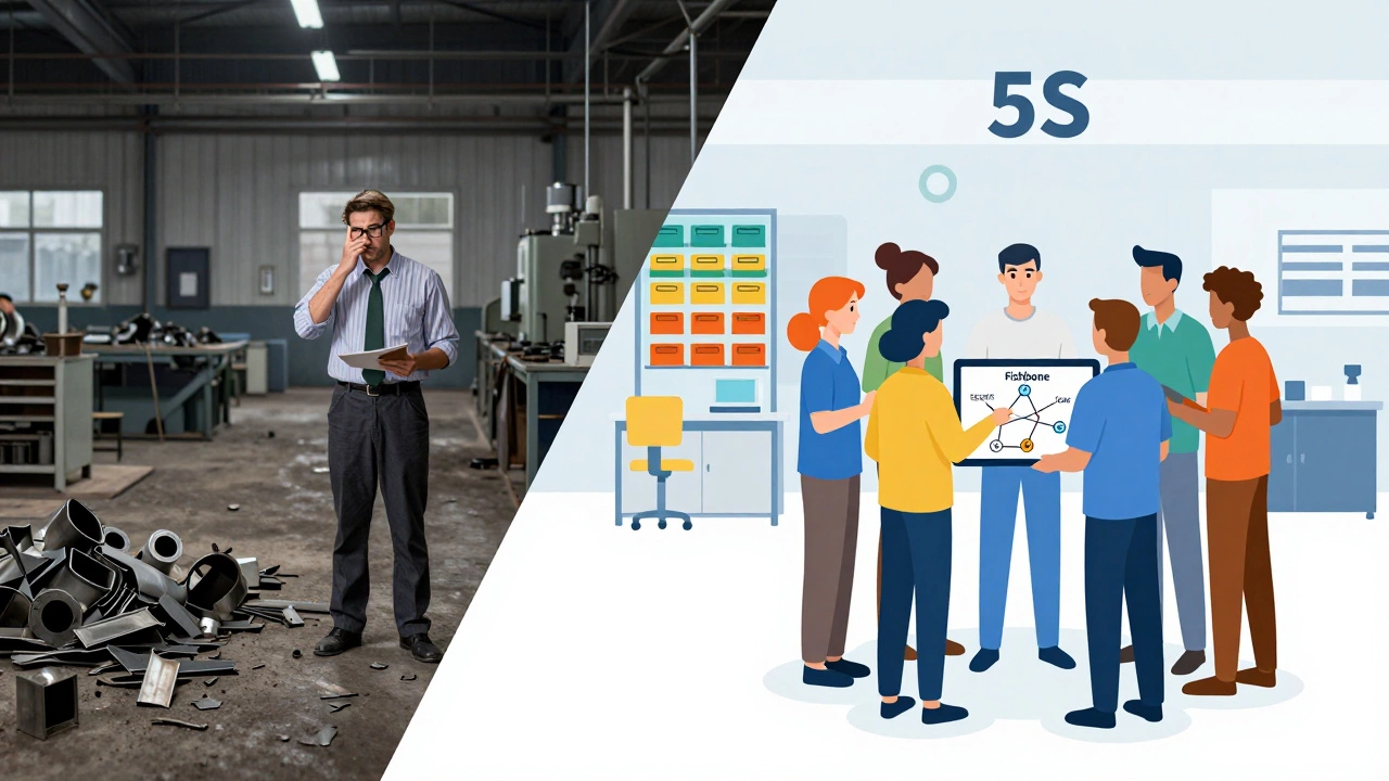 Сравнение старого цеха с браком и современного организованного производства по системе 5S