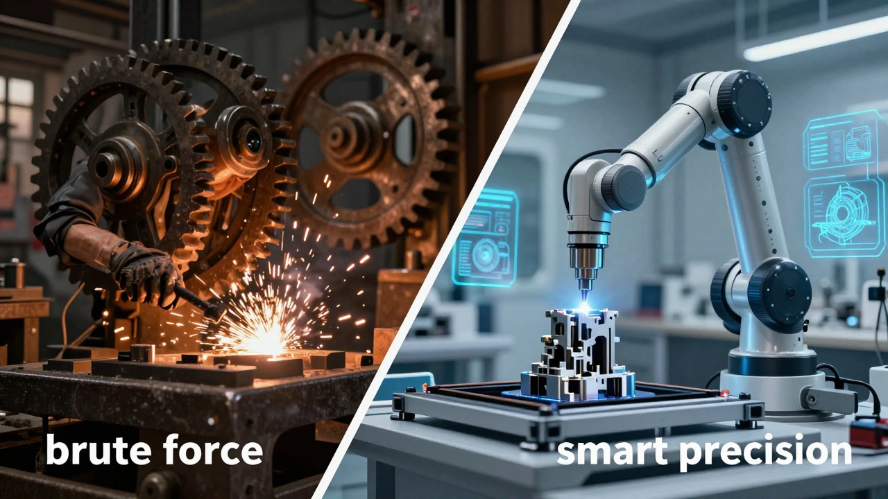 Сравнение традиционного цеха и высокоточного 3D-принтера с цифровым двойником