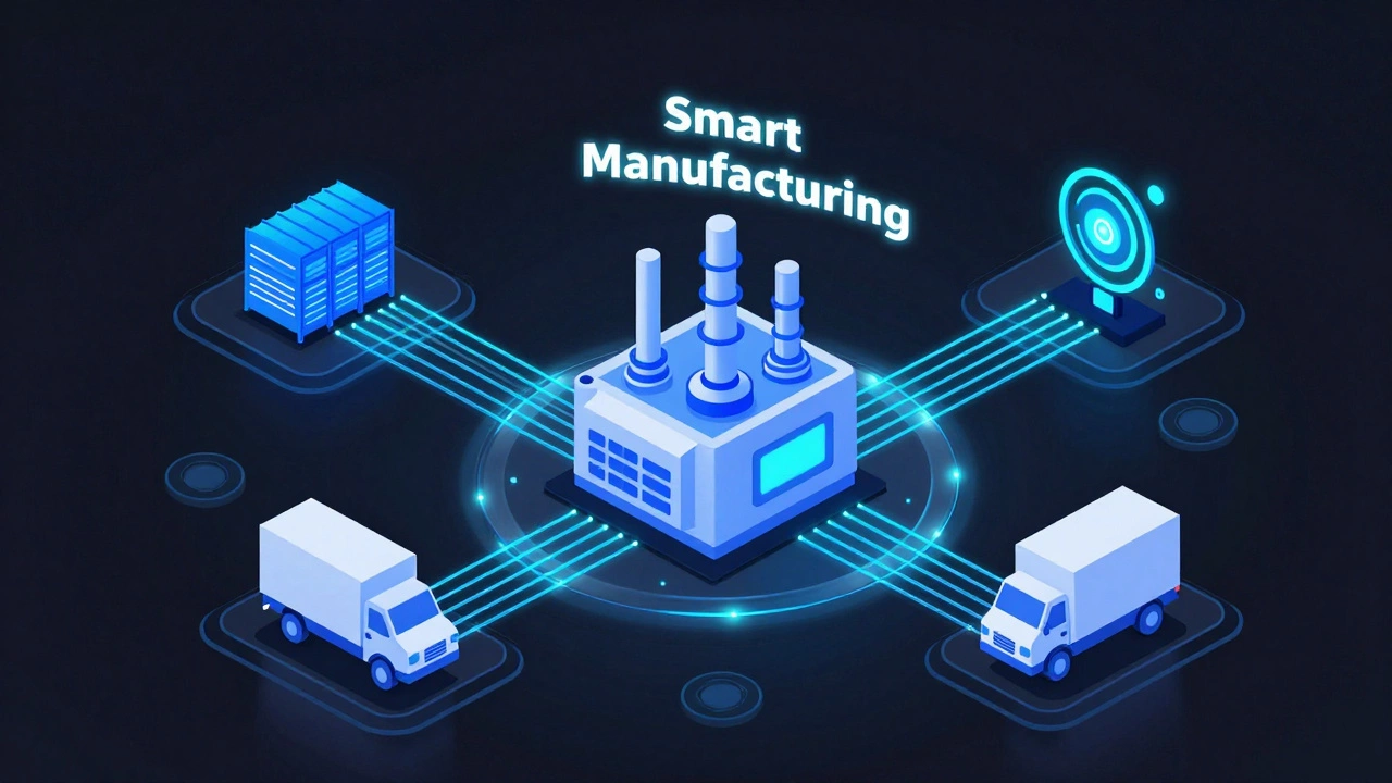 Визуализация сети IoT и обмена данными в умном производстве